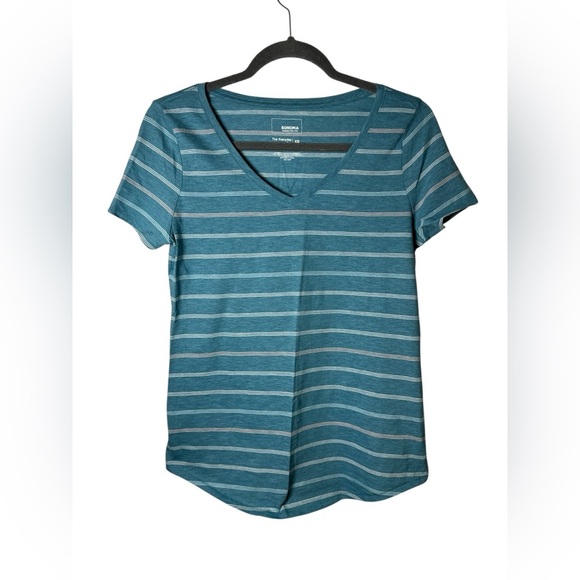 Sonoma Tops - Sonoma Women’s The Everyday Tee Blue Striped V-Neck T-Shirt Size XS